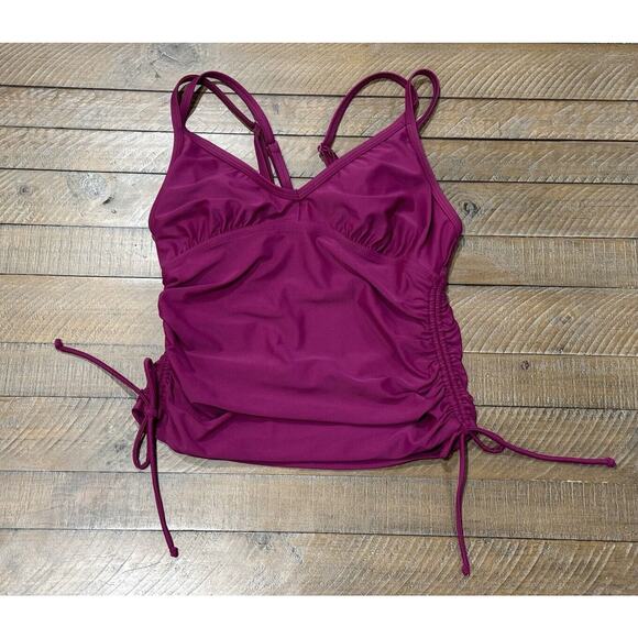 Athleta Shirred Tankini Raspberry Ruched Sides Wired Bra Swim - Women’s 32 D/DD - Picture 1 of 7
